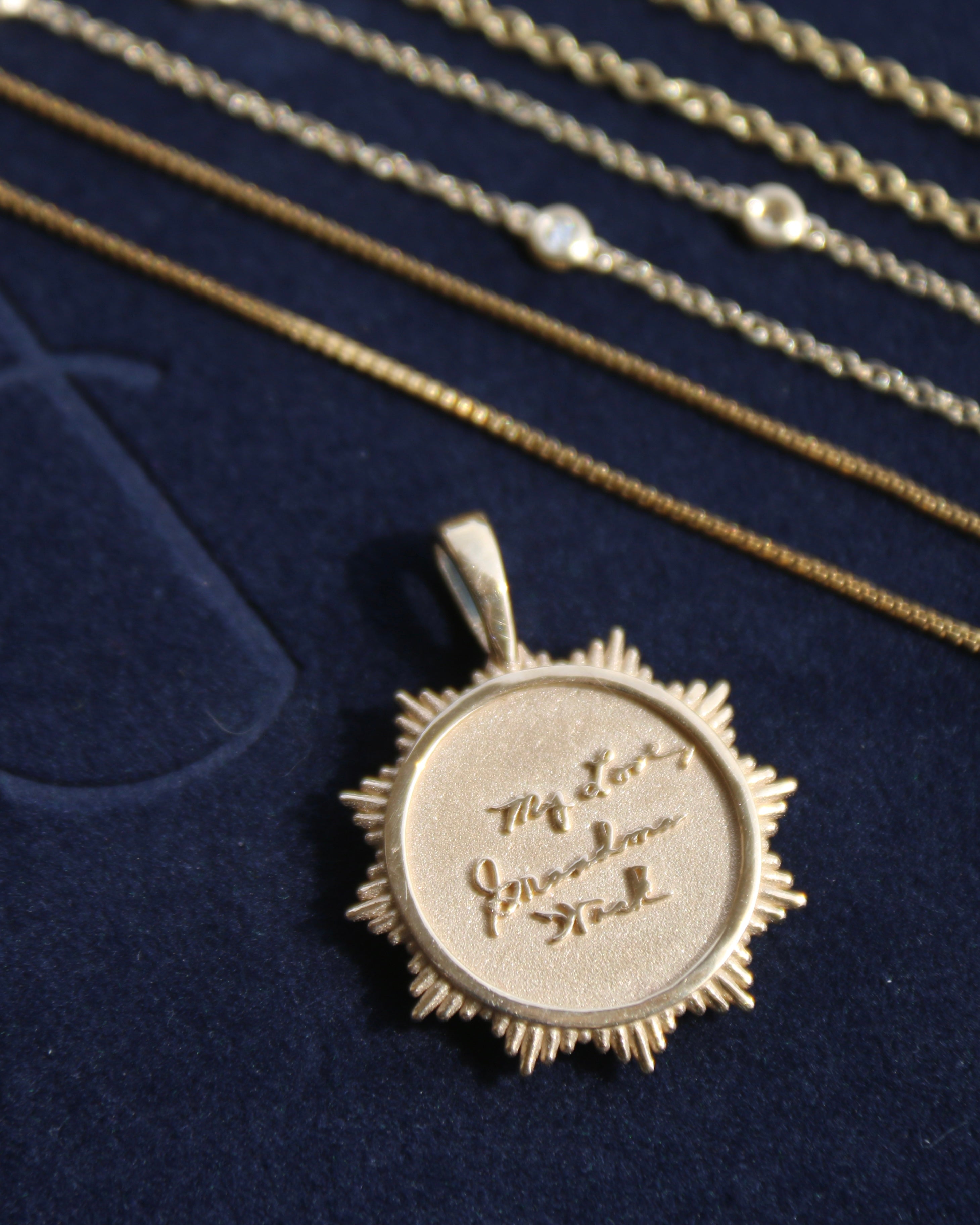 14k gold and diamond Custom Small SunBurst Pendant - Always Coco Fine