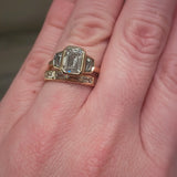 Custom 18k gold 3 stone Rounded Bezel Set Band and Engagement Ring - Always Coco Fine