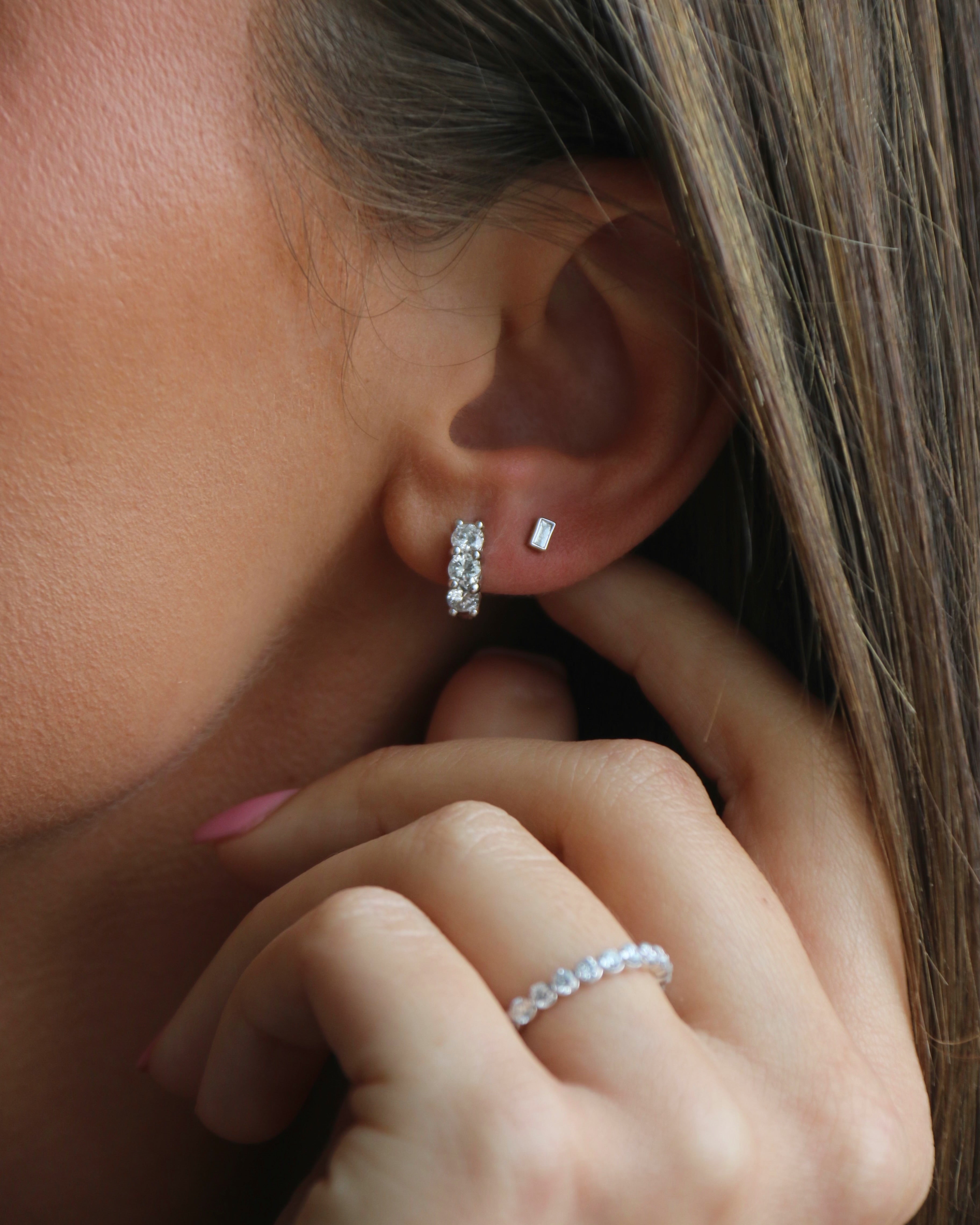 14k gold Six Stone Diamond Huggies - Always Coco Fine
