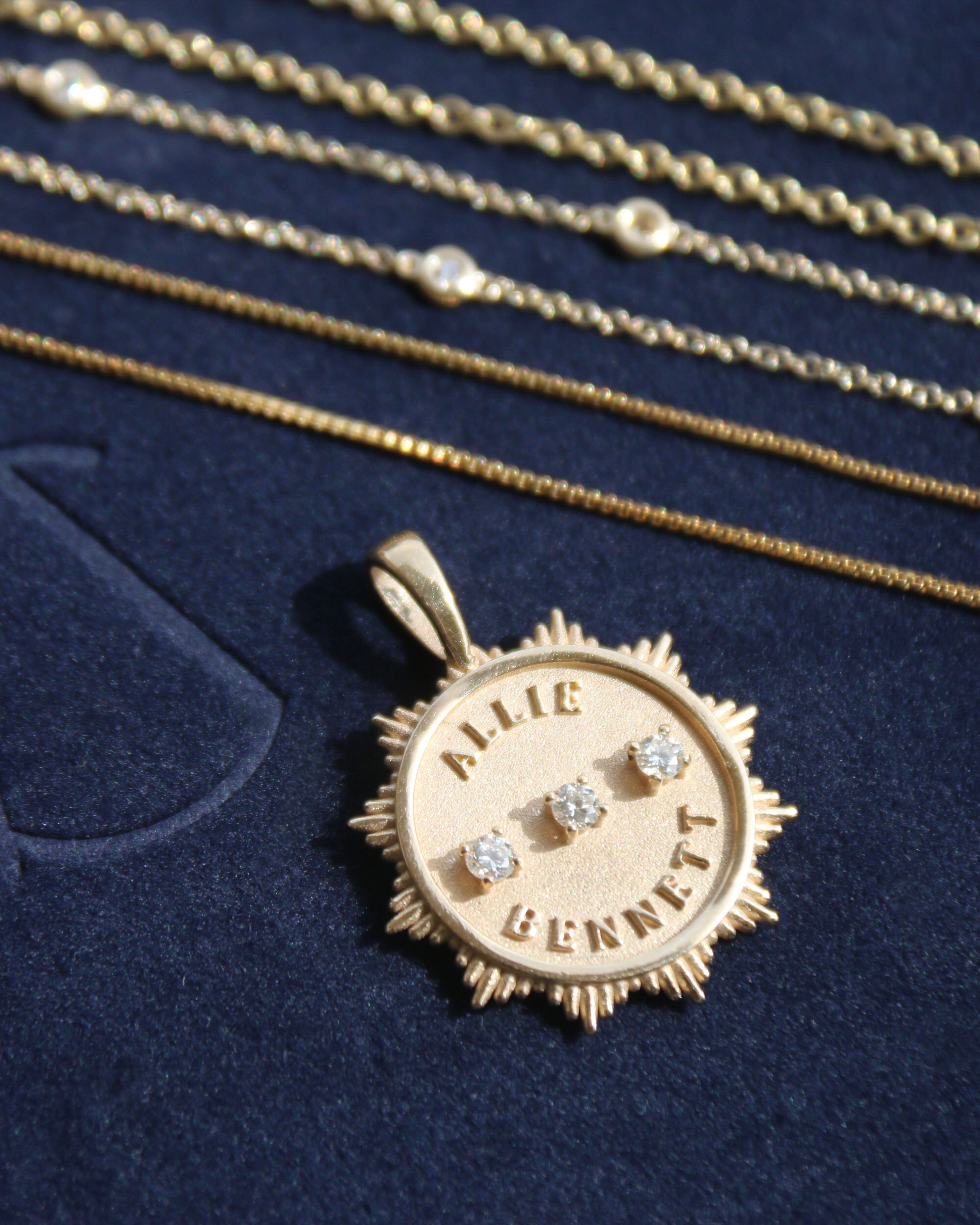 14k gold and diamond Custom Small SunBurst Pendant - Always Coco Fine