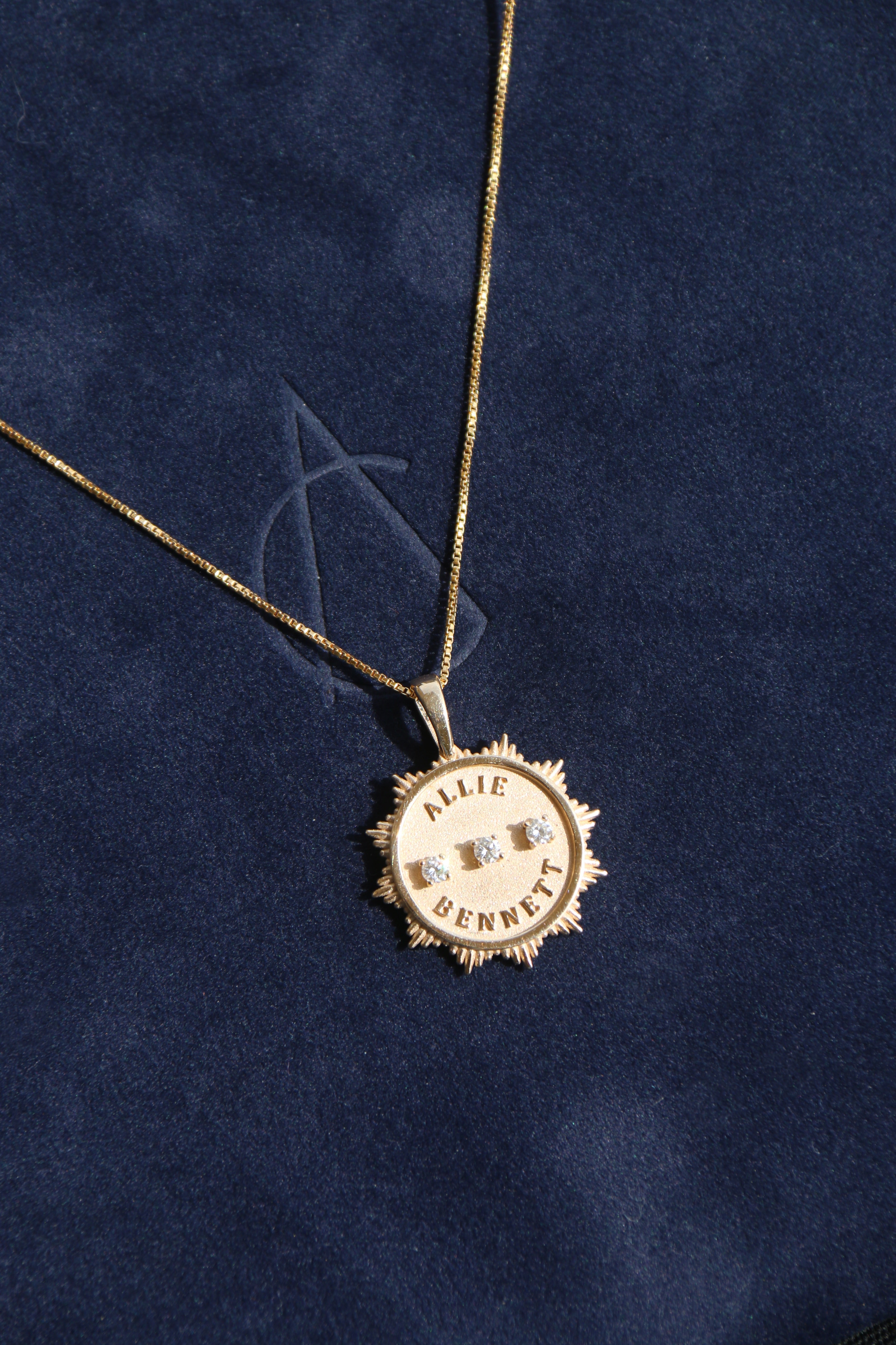 14k gold and diamond Custom Small SunBurst Pendant - Always Coco Fine