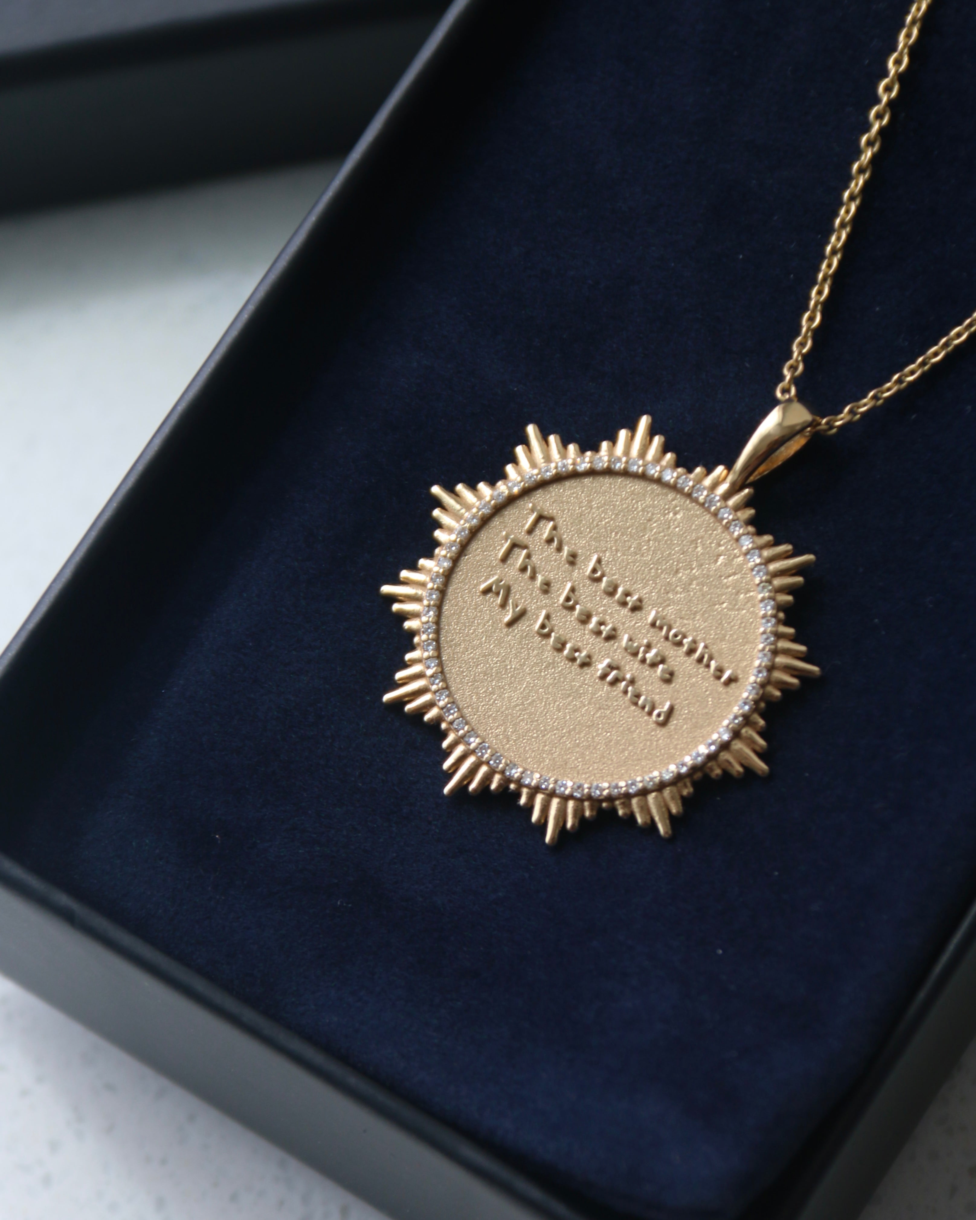 14k gold and diamond Custom Round SunBurst Pendant - Always Coco Fine
