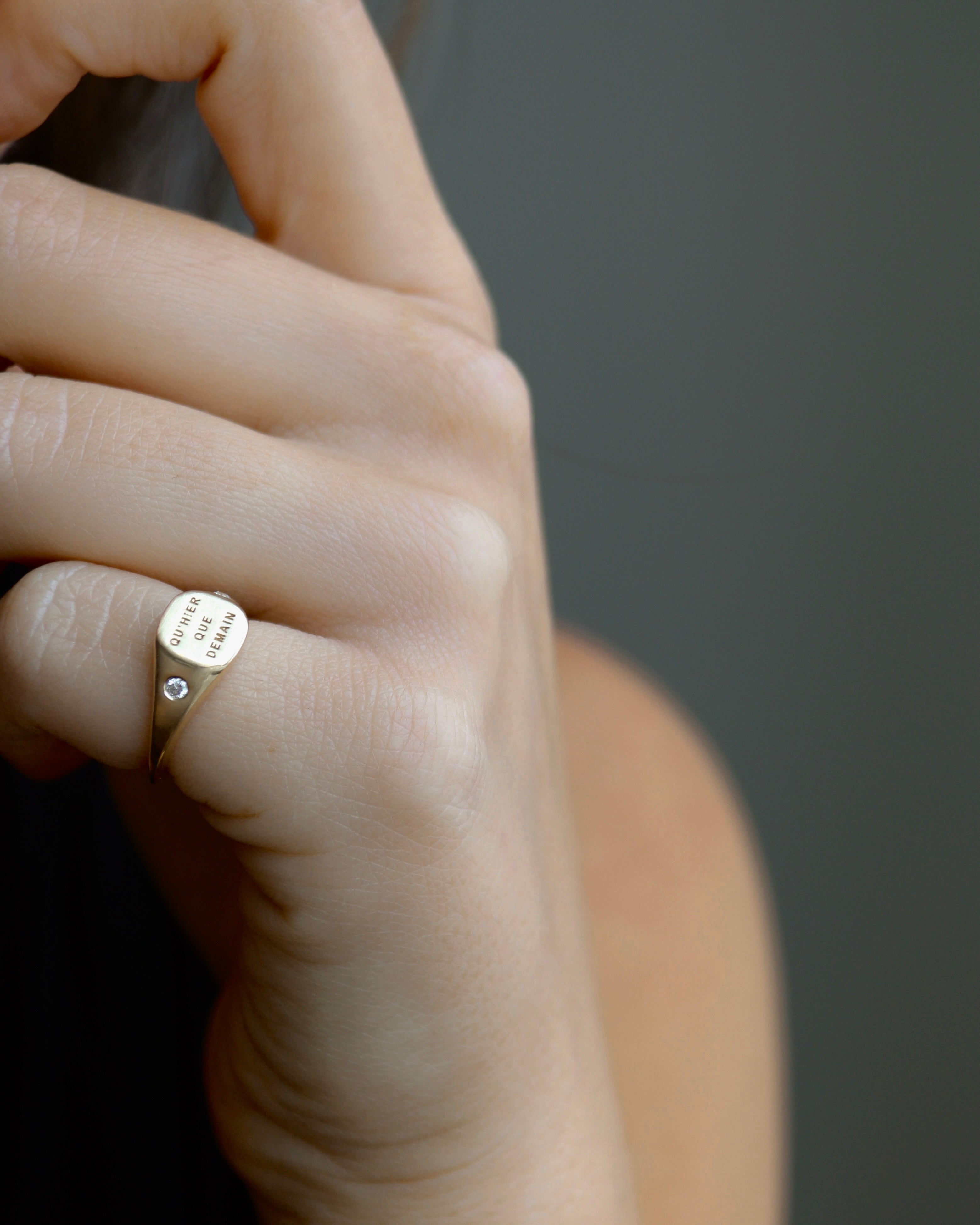 14k gold signet ring accent diamonds - Always Coco Fine