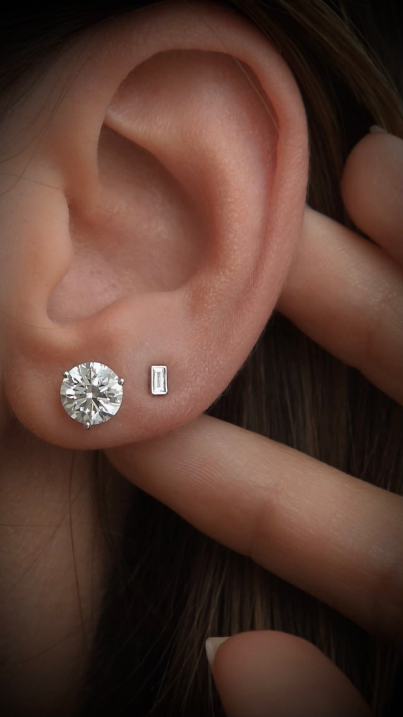 14k gold and Diamond Baguette Studs - Always Coco Fine