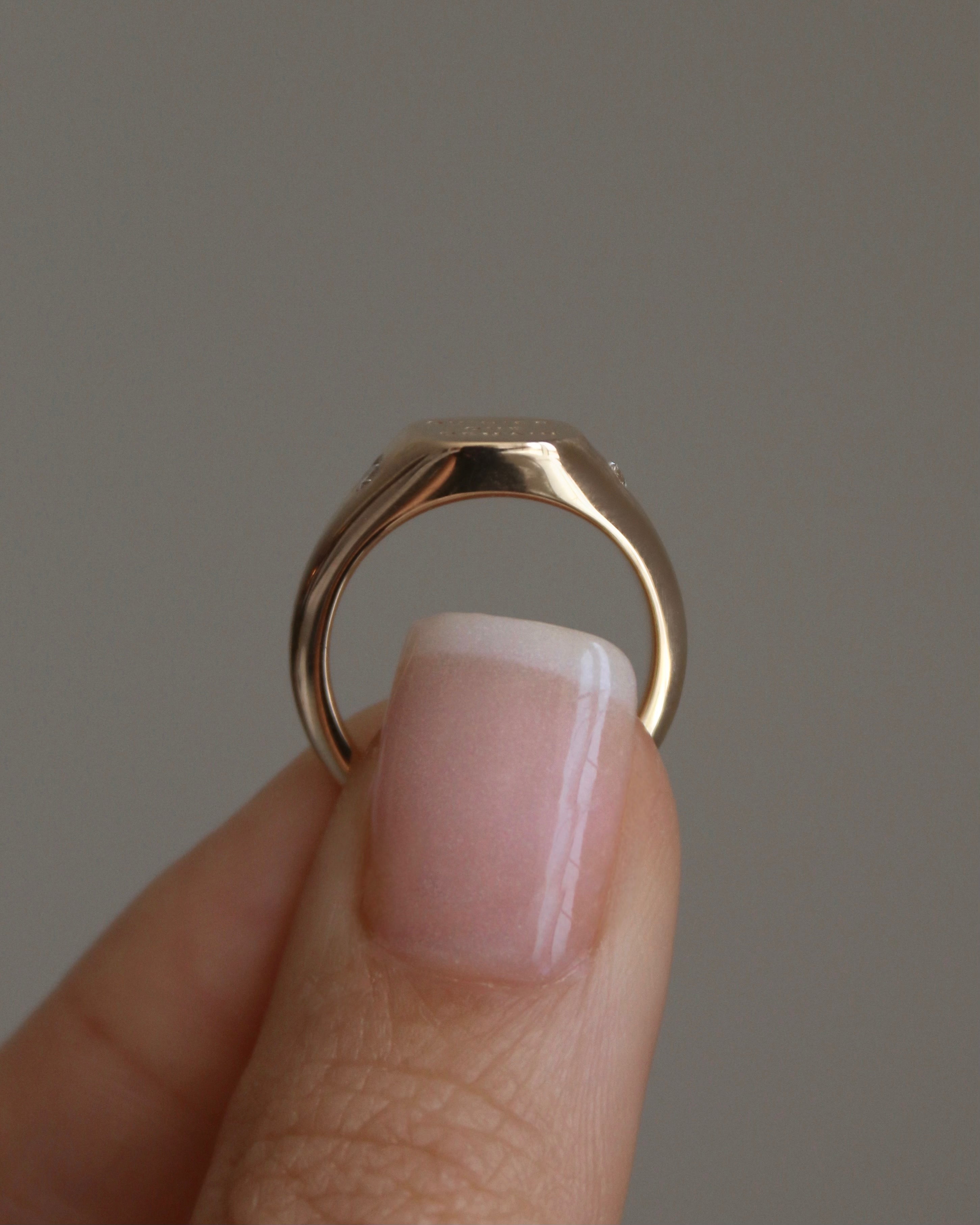 14k gold signet ring accent diamonds - Always Coco Fine