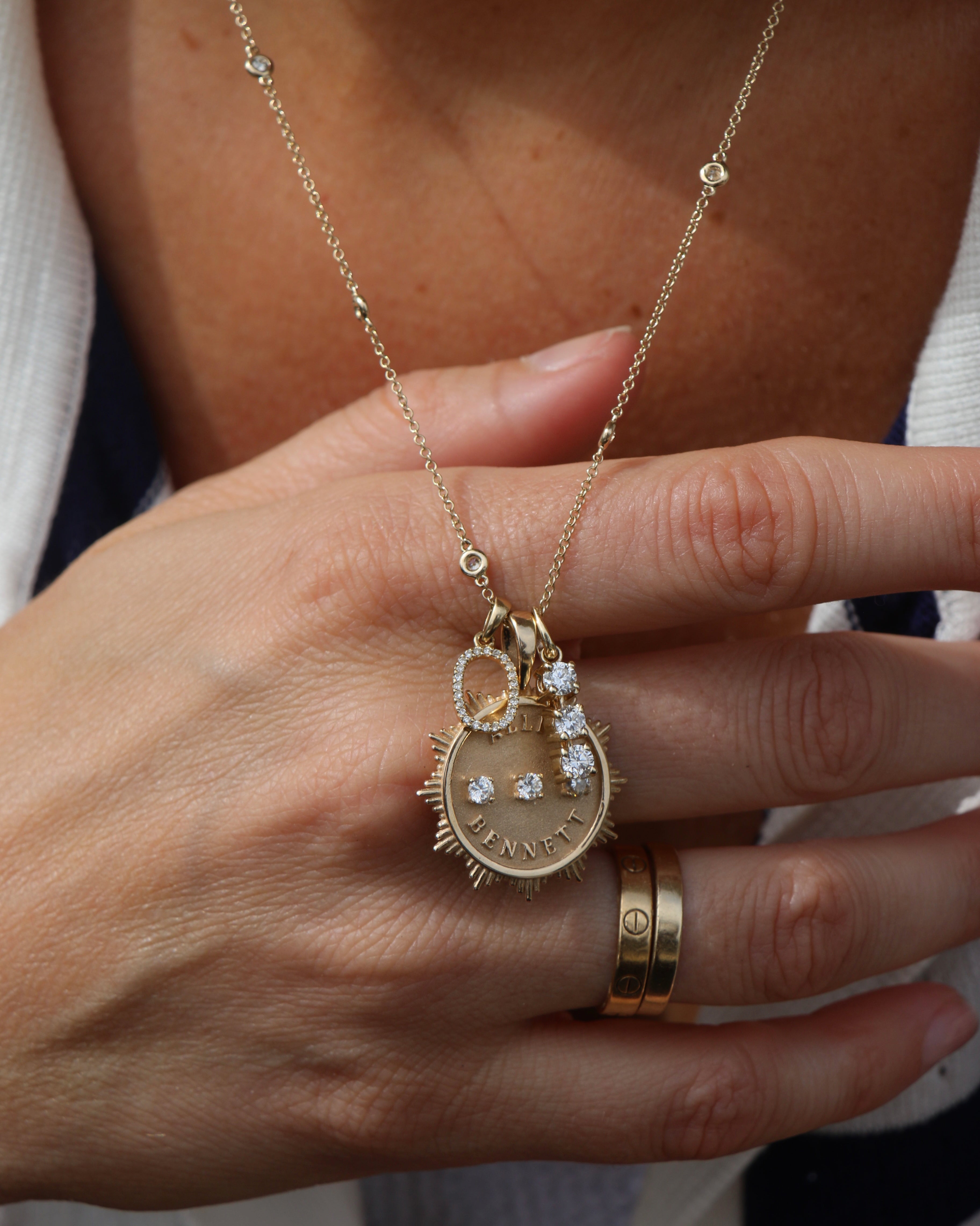 14k gold and diamond Custom Small SunBurst Pendant - Always Coco Fine