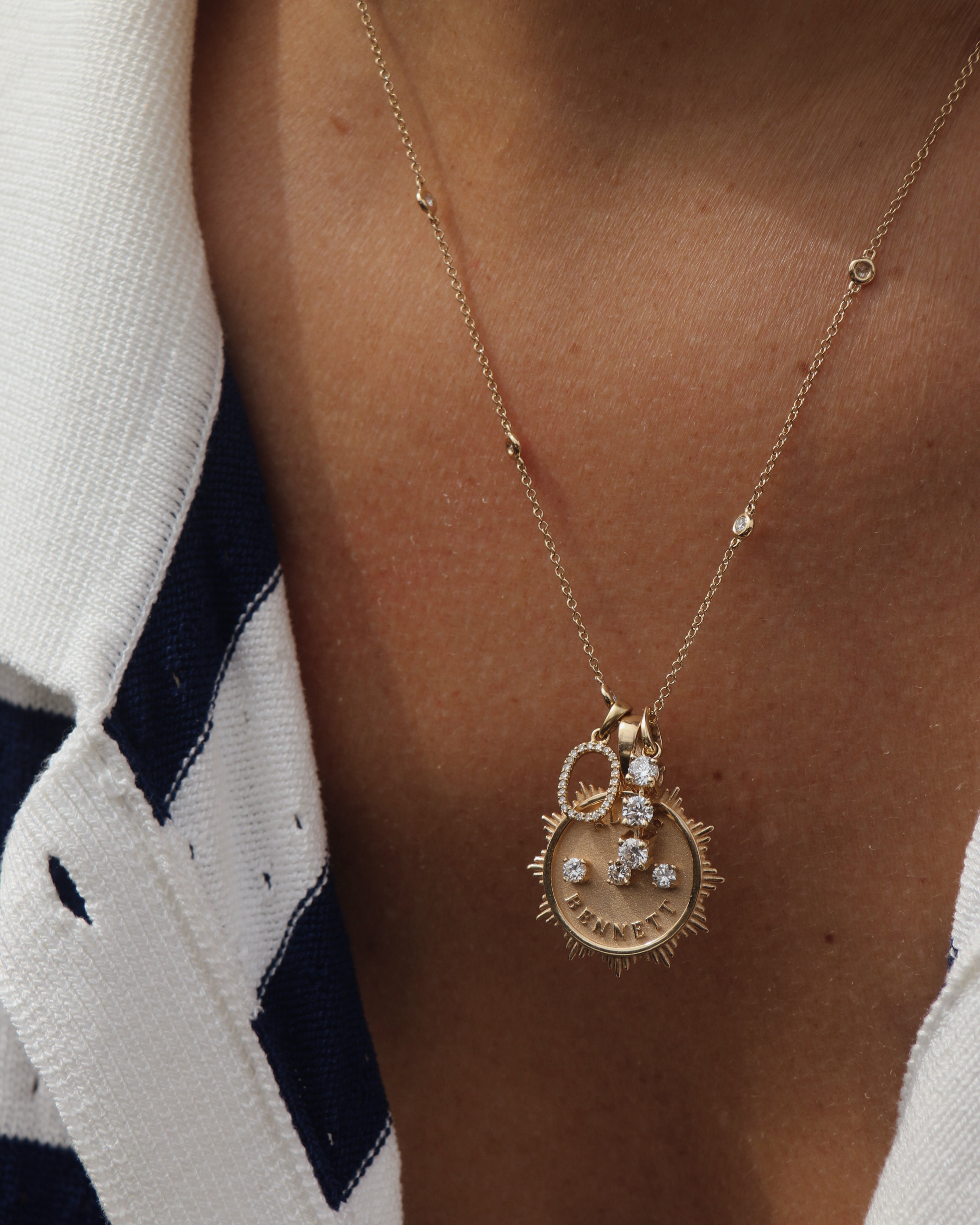 14k gold and diamond Custom Small SunBurst Pendant - Always Coco Fine