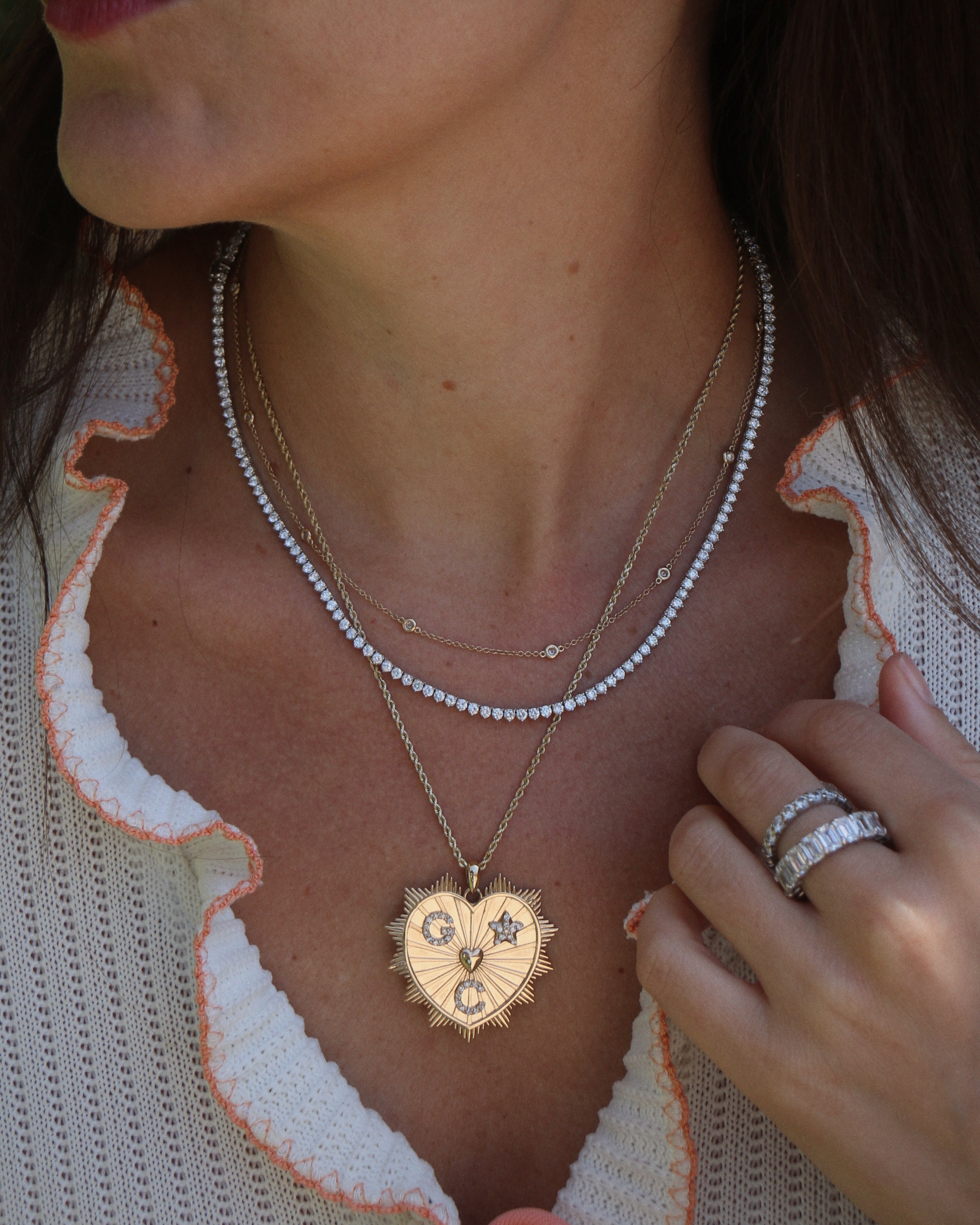 14k gold and diamonds Custom Sunburst Heart Pendant - Always Coco Fine