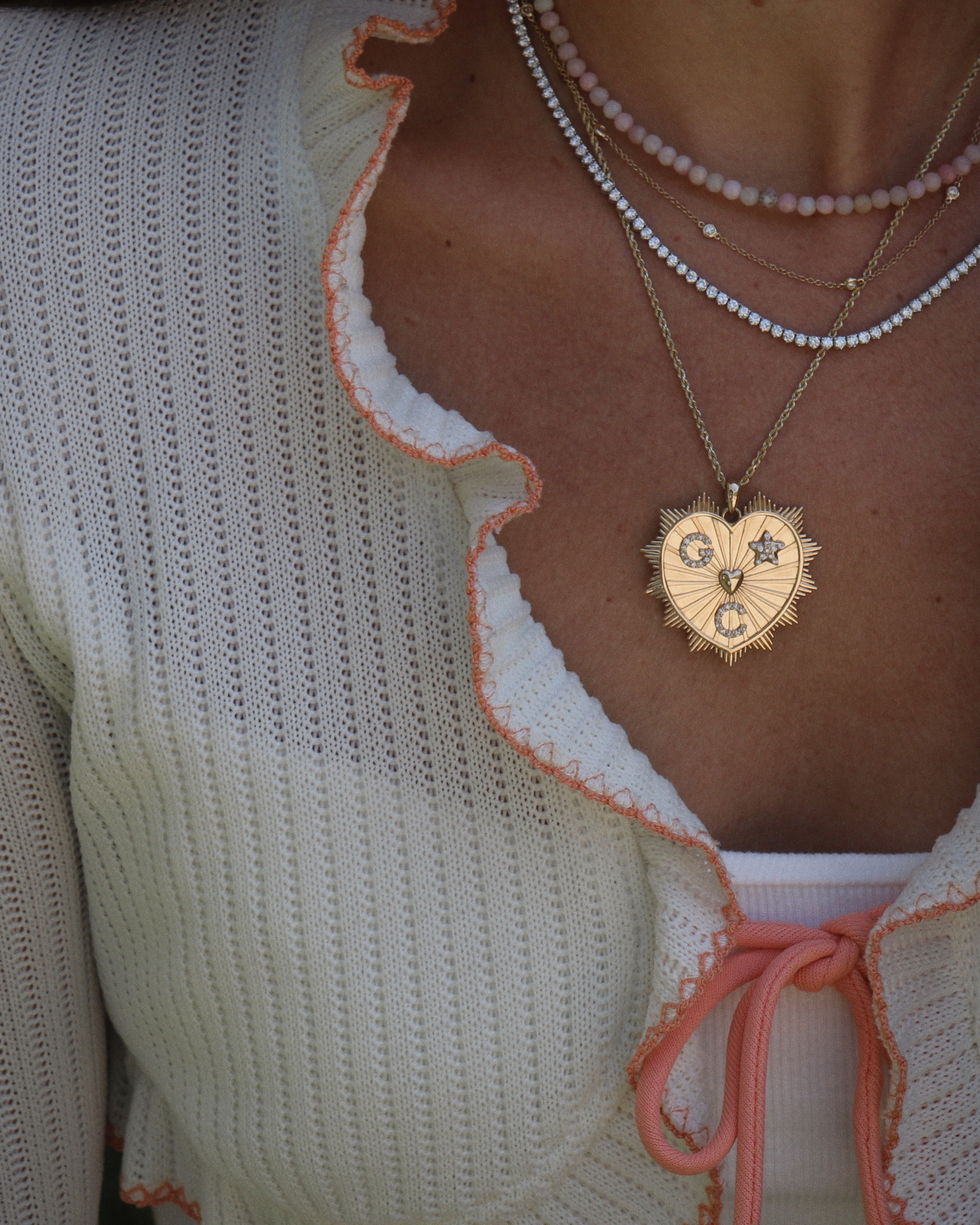 14k gold and diamonds Custom Sunburst Heart Pendant - Always Coco Fine