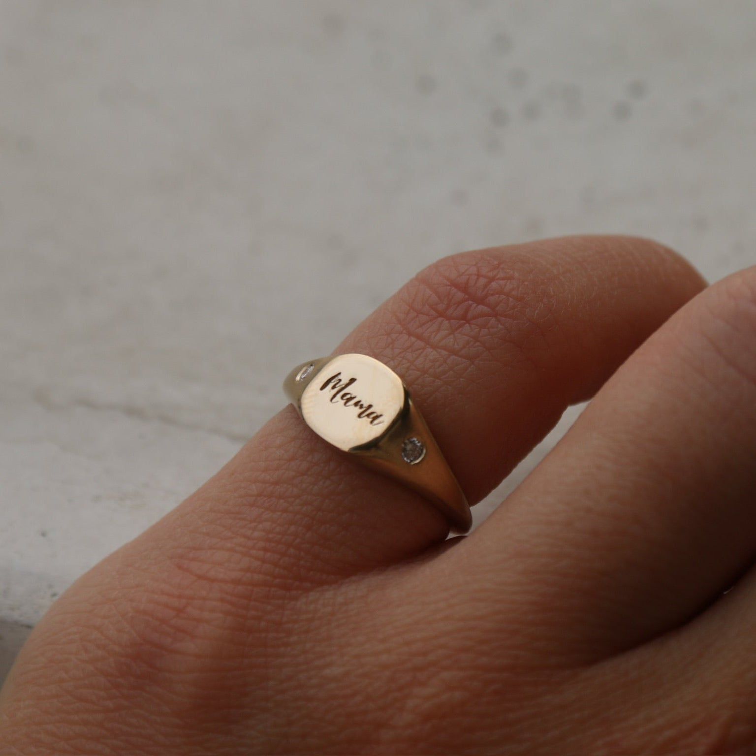 14k gold signet ring accent diamonds - Always Coco Fine