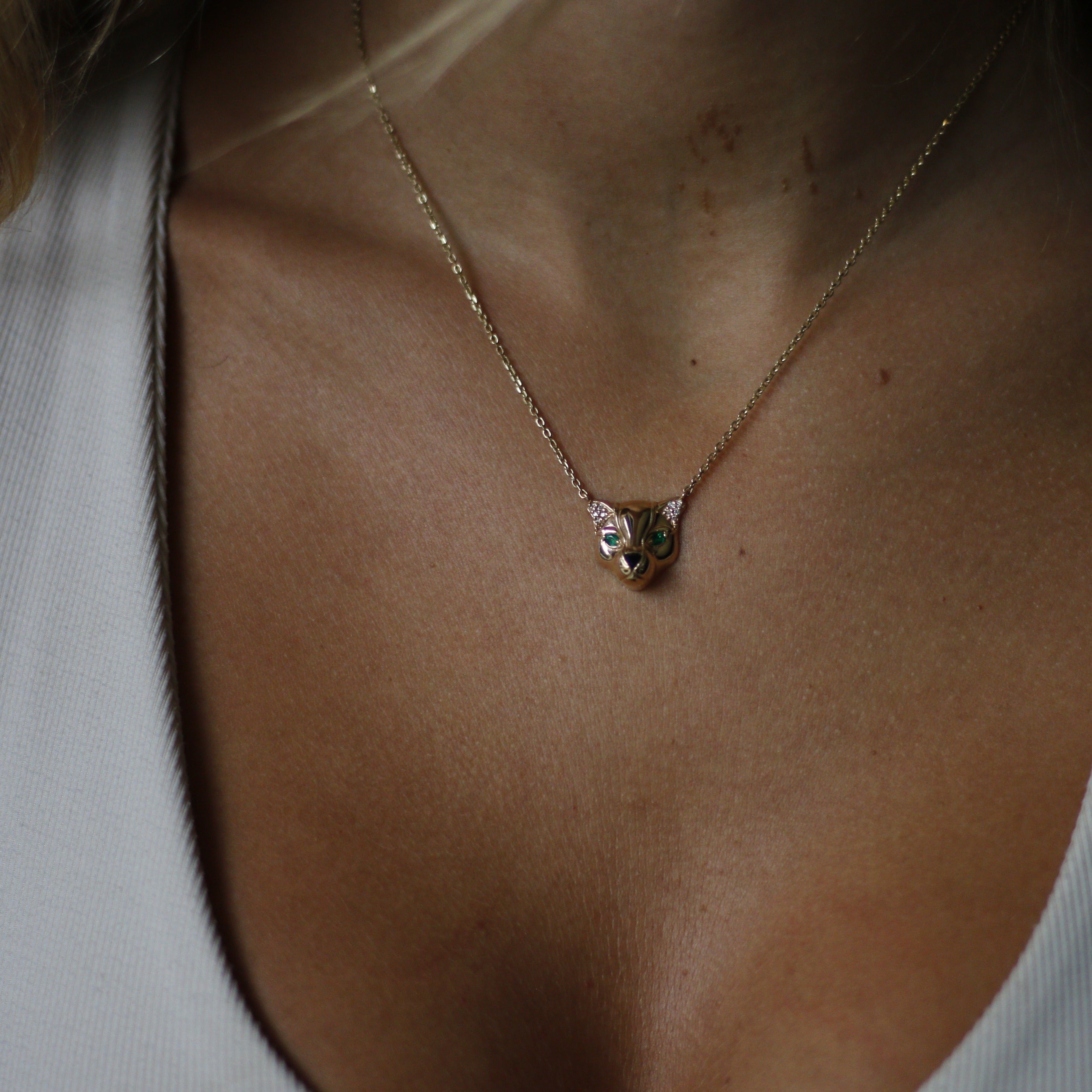 14k gold custom panther pendant diamonds and gemstones - Always Coco Fine