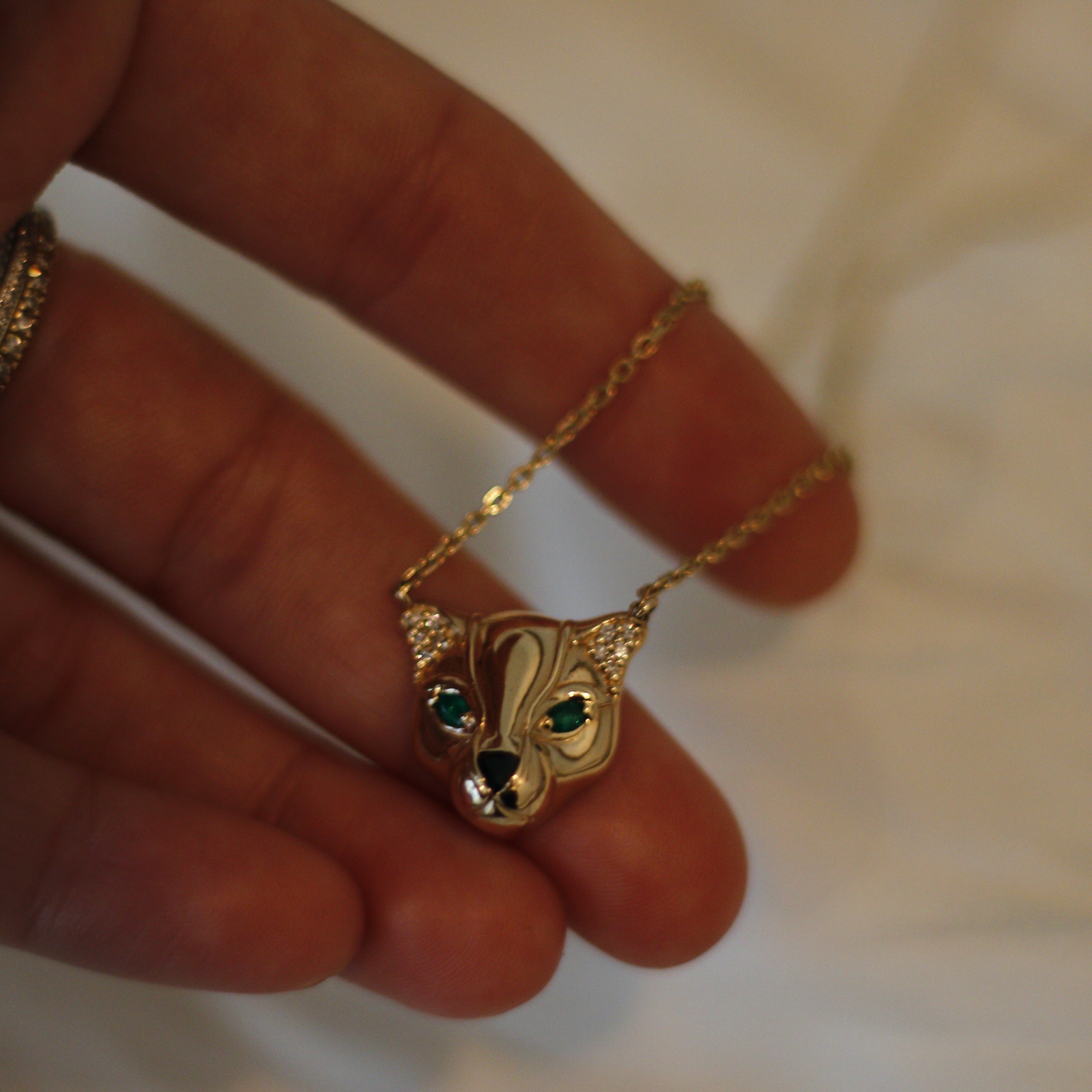 14k gold custom panther pendant diamonds and gemstones - Always Coco Fine