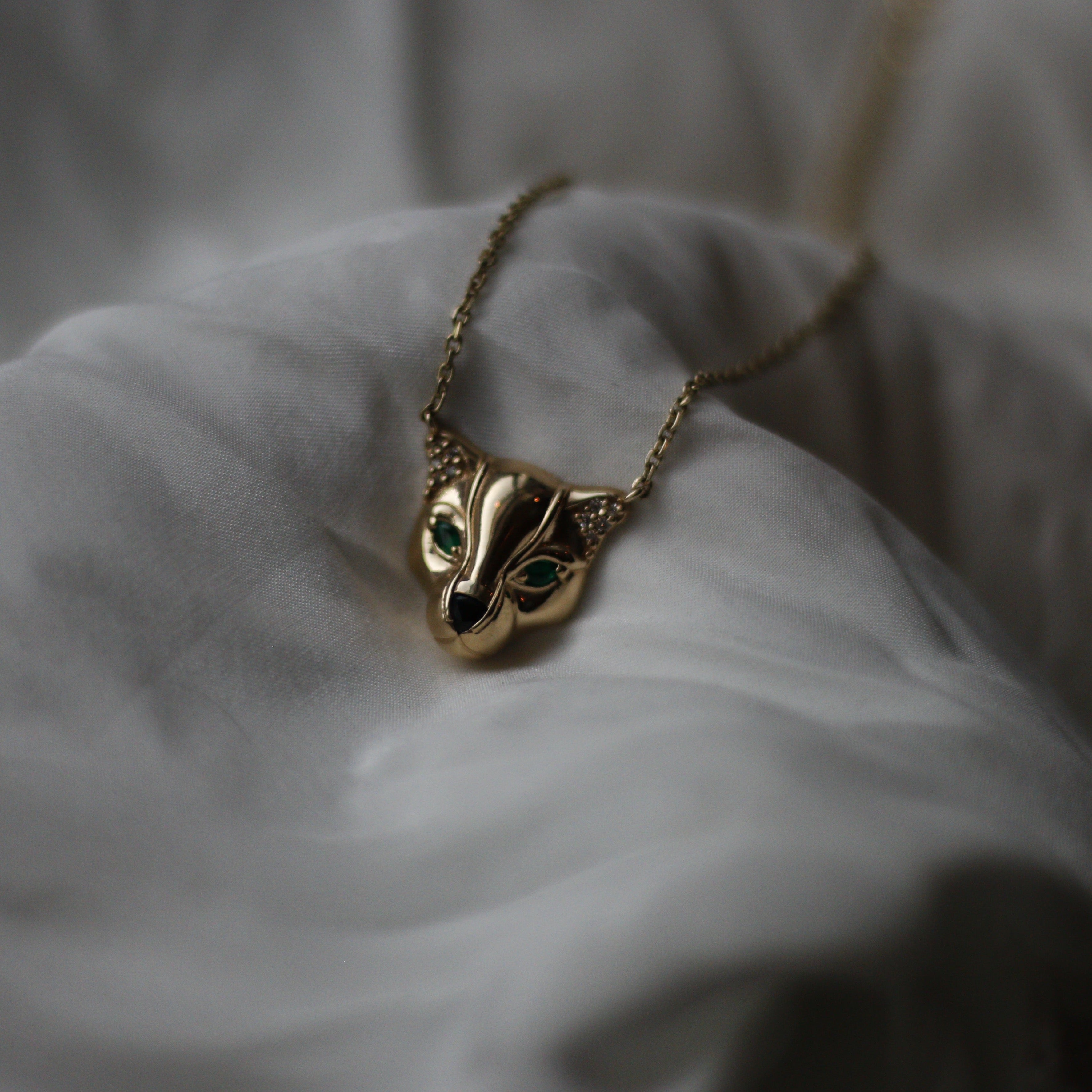 14k gold custom panther pendant diamonds and gemstones - Always Coco Fine