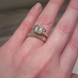 Custom 18k gold 3 stone Rounded Bezel Set Band and Engagement Ring