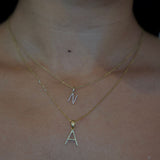 Small Initial Charm(s) 14K Gold with Pave Diamonds and 14k Gold Cable Chain