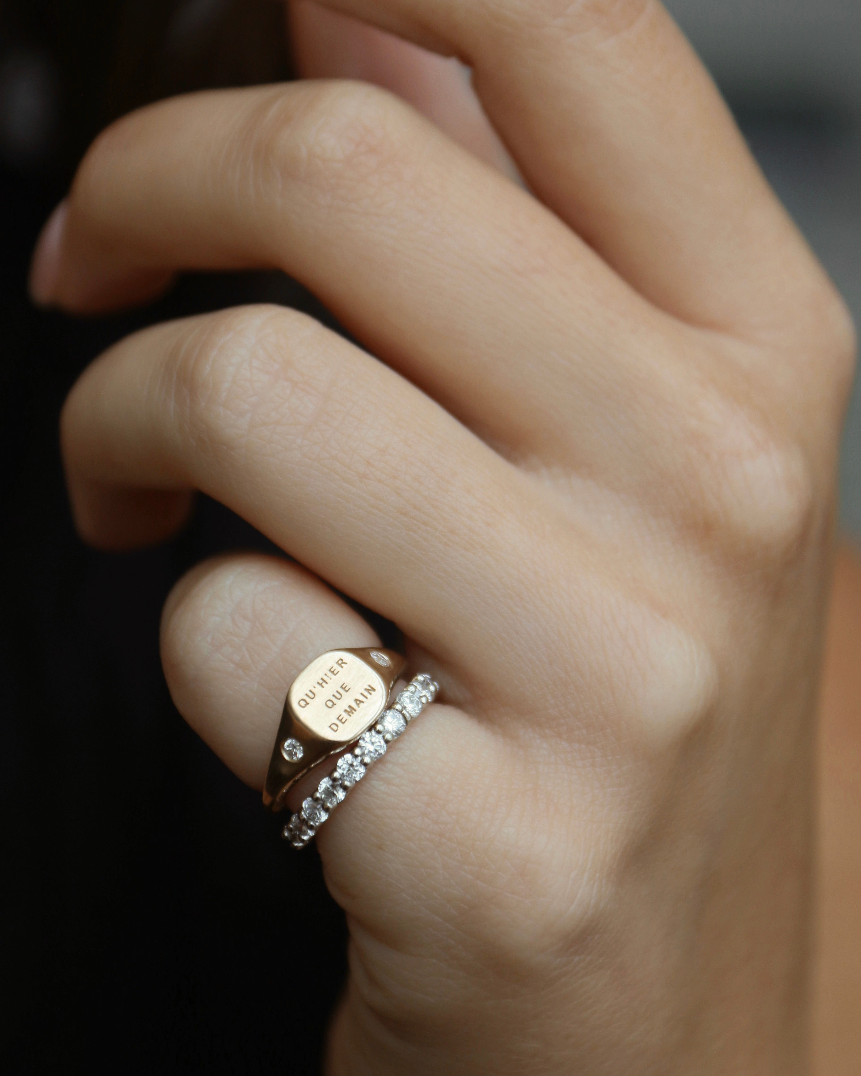 14k gold signet ring accent diamonds - Always Coco Fine