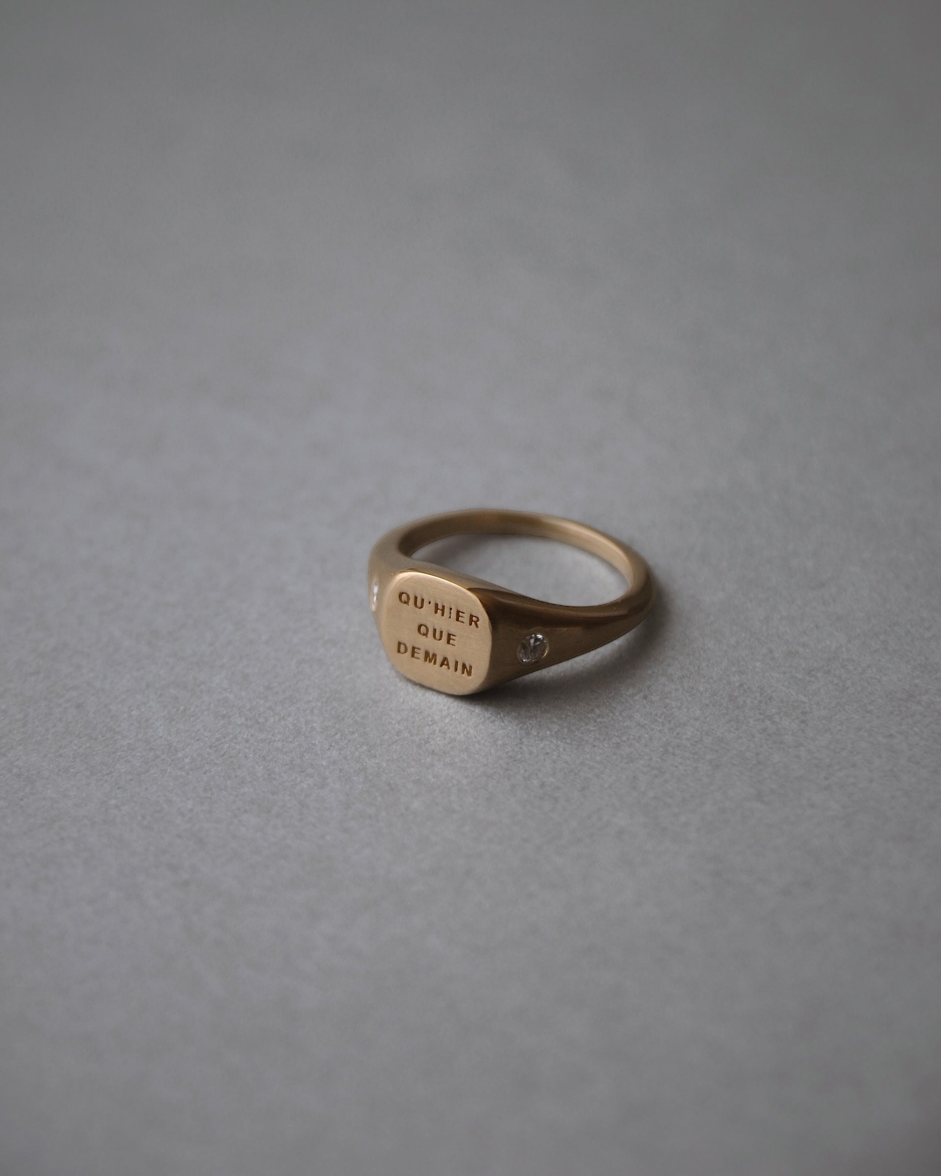 14k gold signet ring accent diamonds - Always Coco Fine
