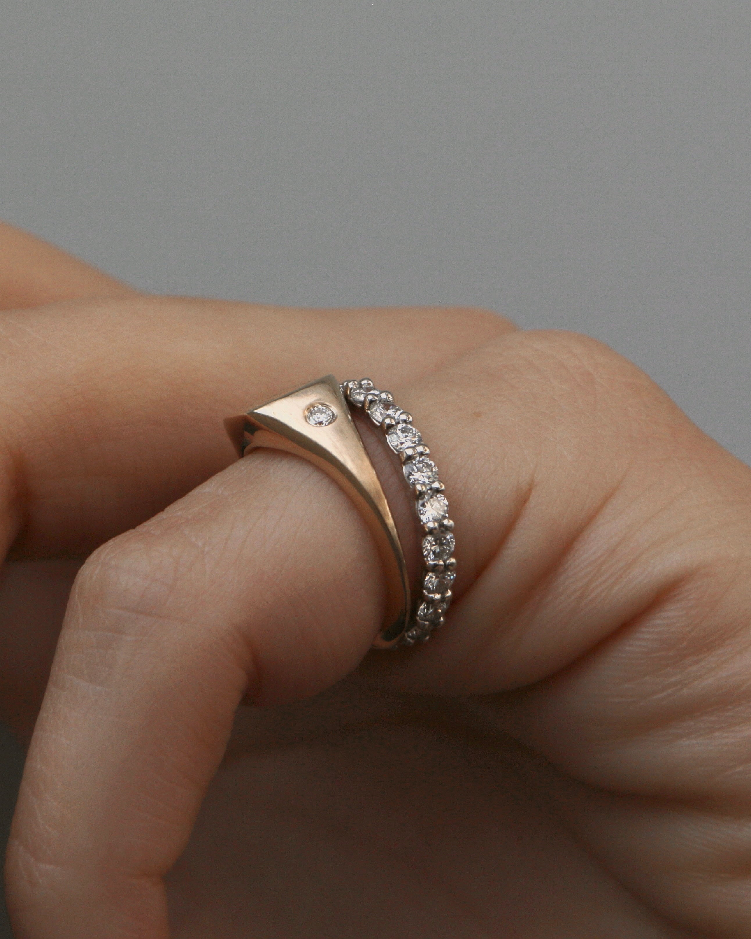 14k gold signet ring accent diamonds - Always Coco Fine